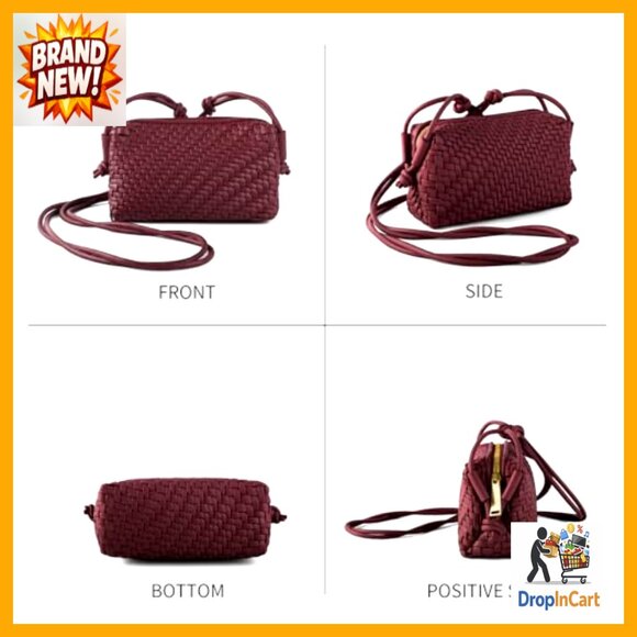 Hand Woven Vegan Leather Crossbody Bag Small Sling Purse Chic Retro Style - Picture 3 of 7